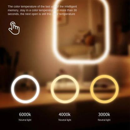 Modern LED Desktop Vanity Mirror – 3-Colour Touch Makeup Mirror