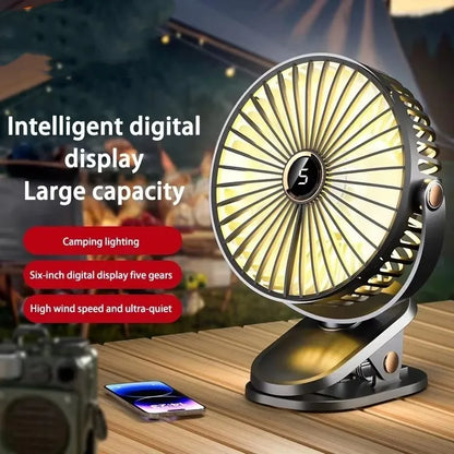 Clip On Fan 8000mAh Rechargeable Portable Desk Circulator With LED Light For Camping