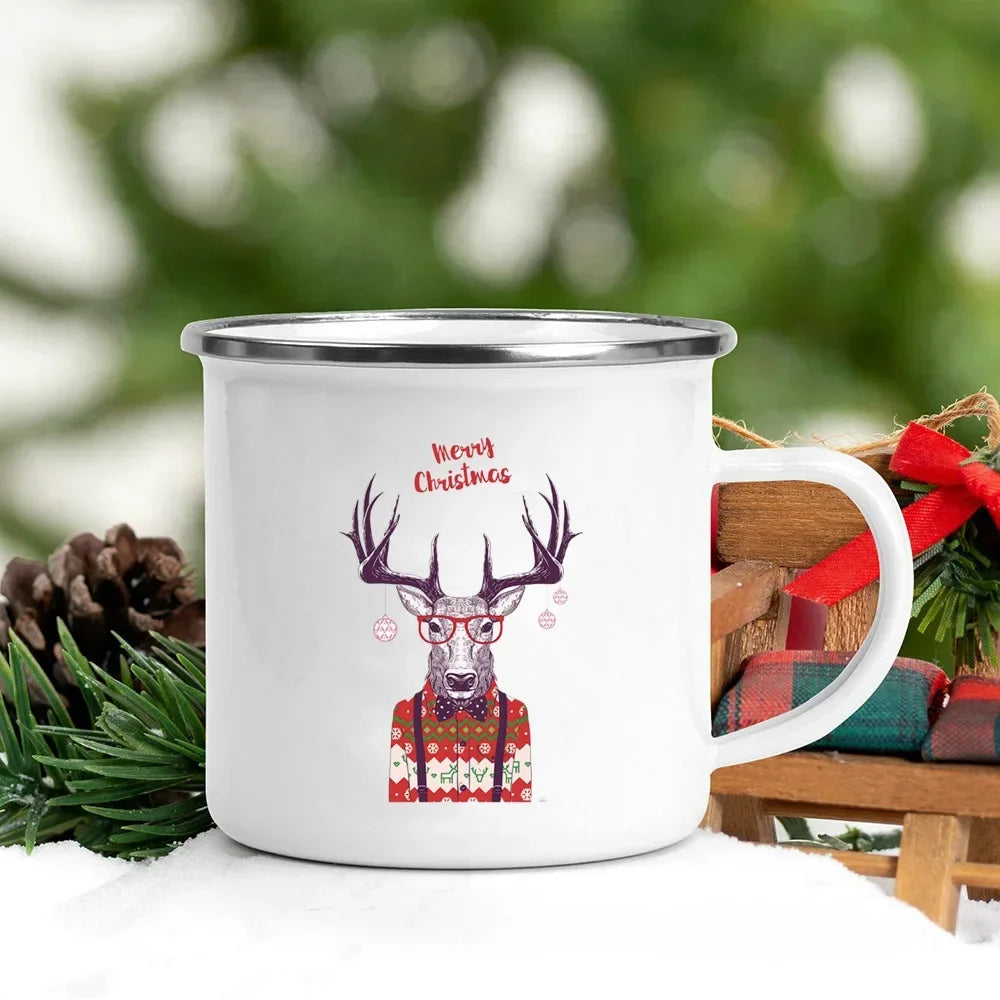 Christmas Enamel Mug with Festive Print