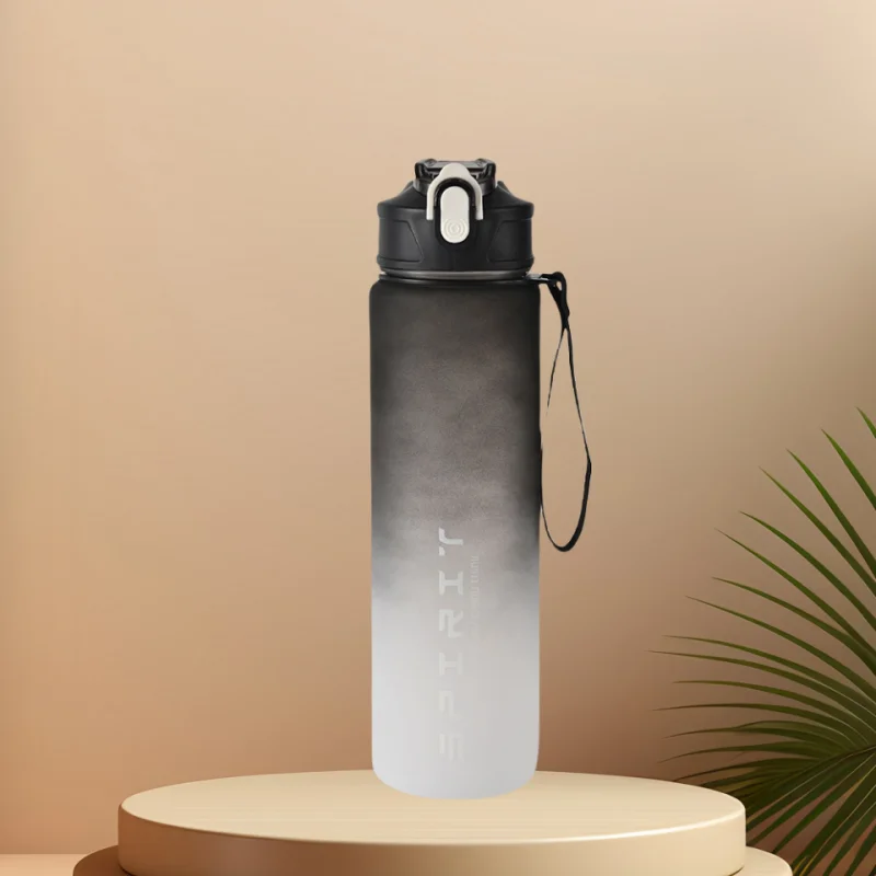 Time-Marked Sports Water Bottle with Straw