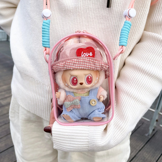 Doll Protective Carry Case for 15cm Labubu Plush Dolls – Shoulder Bag with Rope