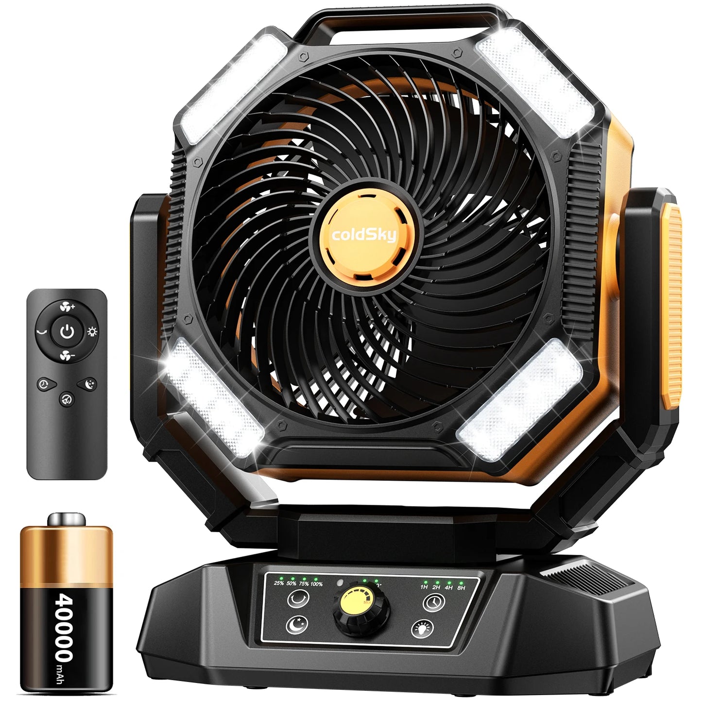 20000mAh Battery Camping Fan With 4 LED Lantern, 8 Speeds, Portable Outdoor Desk Fan For Camping Tent And Fishing