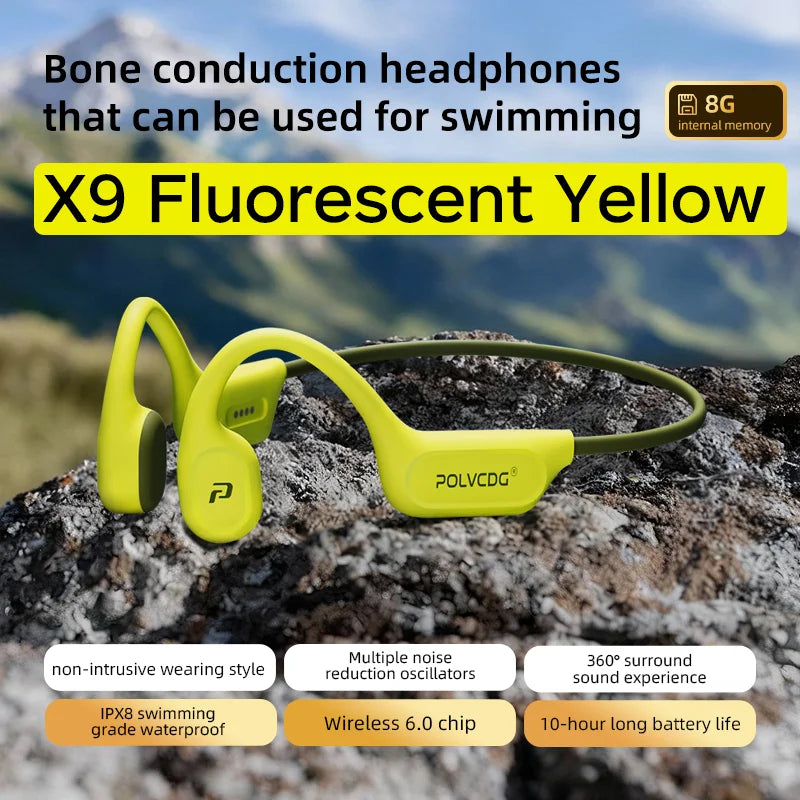 POLVCDG X9 Bone Conduction Earphones 32G IPX8 Waterproof Open Design for Swimming Running Cycling Hanging Earphones by Haraps.com