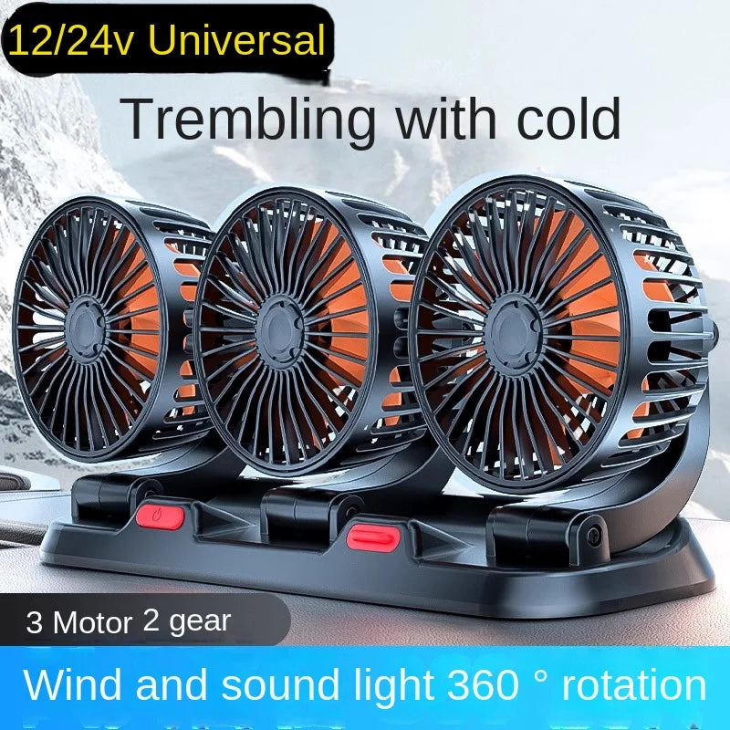 Car Fan 360° Adjustable 3 Head Air Fan Automotive Electric Fan USB/12V/24V Fan 2 Speeds Car Silent Fan For Home Desk Office&Car by Haraps.com