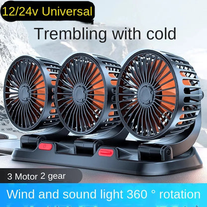 Car Fan 360° Adjustable 3 Head Air Fan Automotive Electric Fan USB/12V/24V Fan 2 Speeds Car Silent Fan For Home Desk Office&Car by Haraps.com