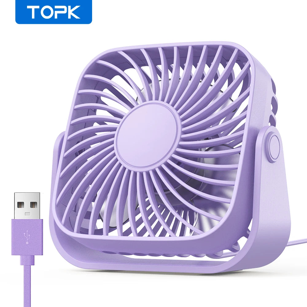 USB Mini Portable Fan For Camping And Home 3 Speed Quiet Desk Personal 360 Degree Adjustable