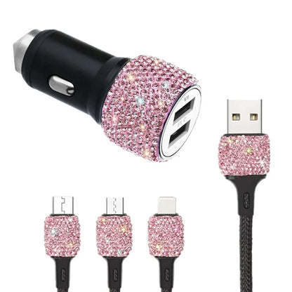 Bling USB Car Charger/All-in-One USB Cable 5V 2.1A