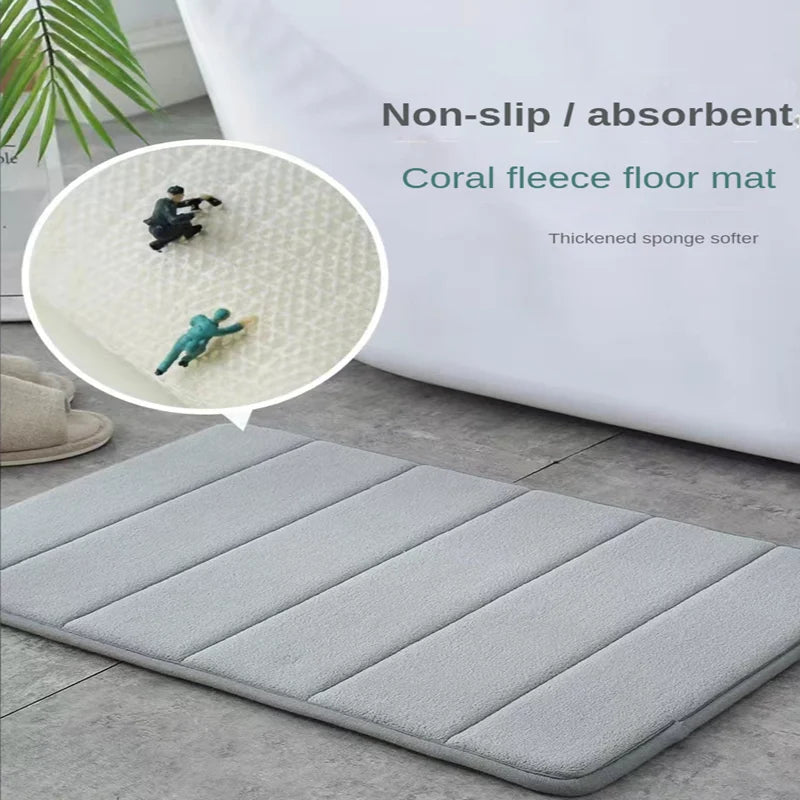 Super Absorbent Striped Coral Velvet Bathroom Floor Mat