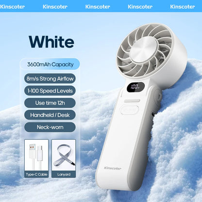 Foldable Portable Handheld Fan For Travellers With 3600mAh Battery And 100 Level Control Turbo Cooling