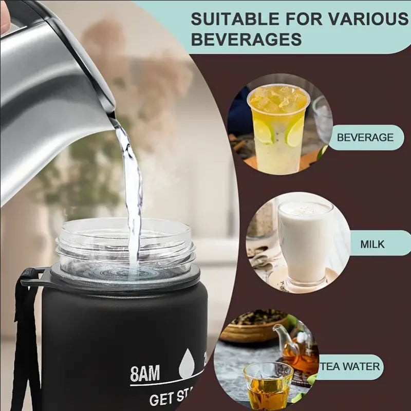 Time-Marked Sports Water Bottle with Straw