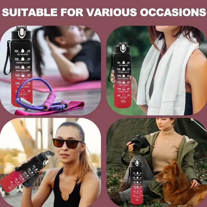Time-Marked Sports Water Bottle with Straw