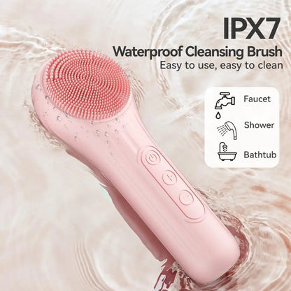 Silicone Electric Facial Cleansing Brush with Heating & Vibration