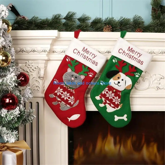 Large 3D Christmas Stockings – 15" Cartoon Animal Design