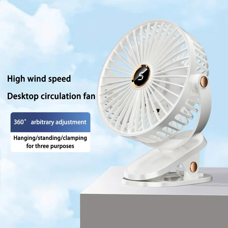 Clip On Fan 8000mAh Rechargeable Portable Desk Circulator With LED Light For Camping