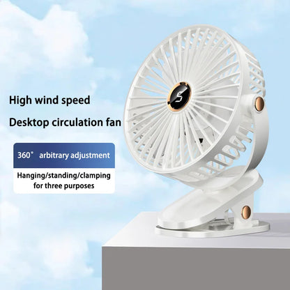 Clip On Fan 8000mAh Rechargeable Portable Desk Circulator With LED Light For Camping
