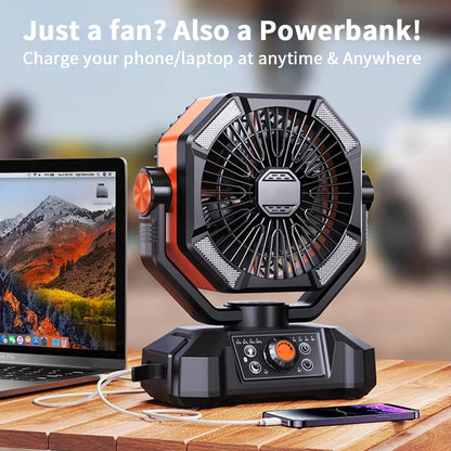 20000mAh Battery Camping Fan With 4 LED Lantern, 8 Speeds, Portable Outdoor Desk Fan For Camping Tent And Fishing