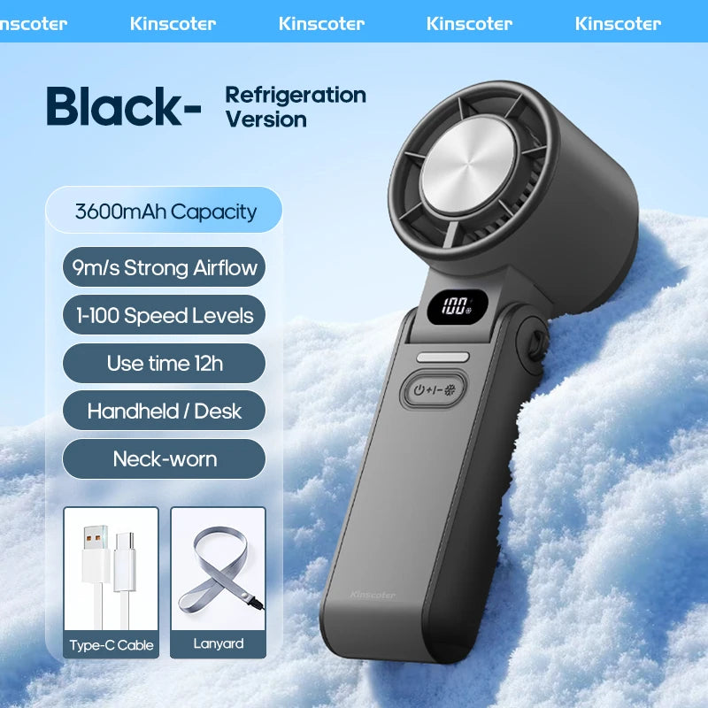Foldable Portable Handheld Fan For Travellers With 3600mAh Battery And 100 Level Control Turbo Cooling