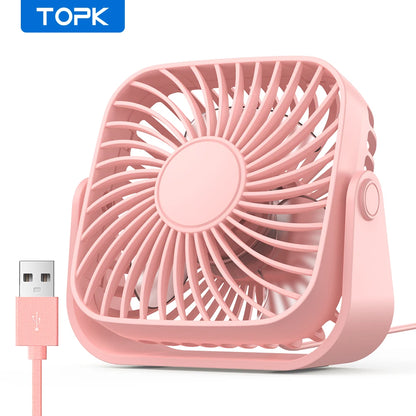 USB Mini Portable Fan For Camping And Home 3 Speed Quiet Desk Personal 360 Degree Adjustable