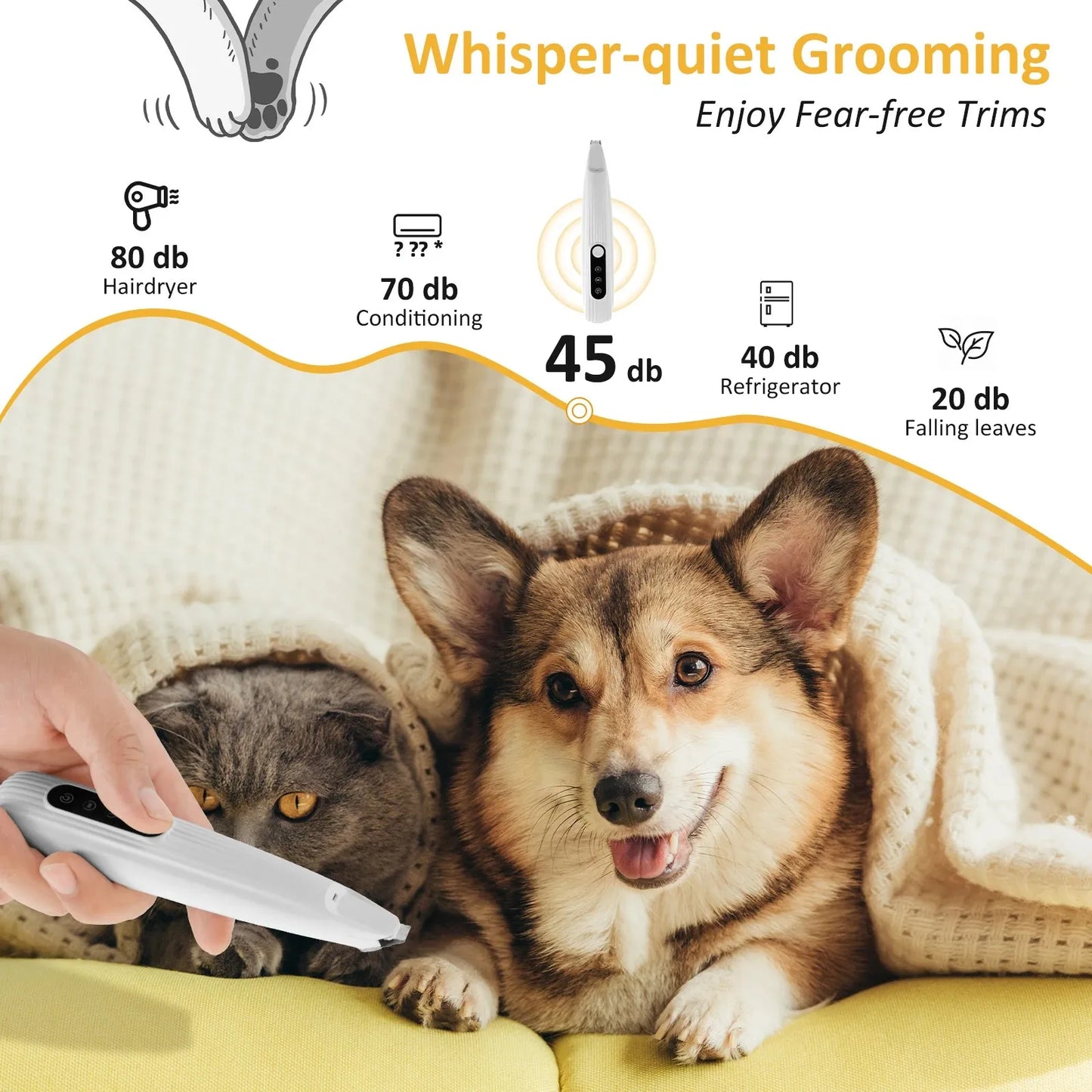 LED Dog Paw Trimmer – Low Noise Cordless Pet Grooming Clipper (Waterproof, High-Speed)