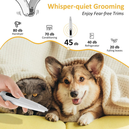LED Dog Paw Trimmer – Low Noise Cordless Pet Grooming Clipper (Waterproof, High-Speed)