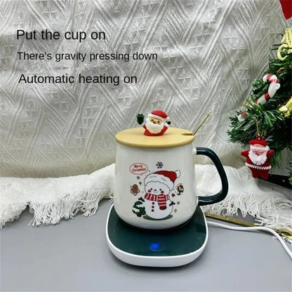 Christmas Ceramic Mug Gift Set – With Lid, Spoon & USB Heat Pad