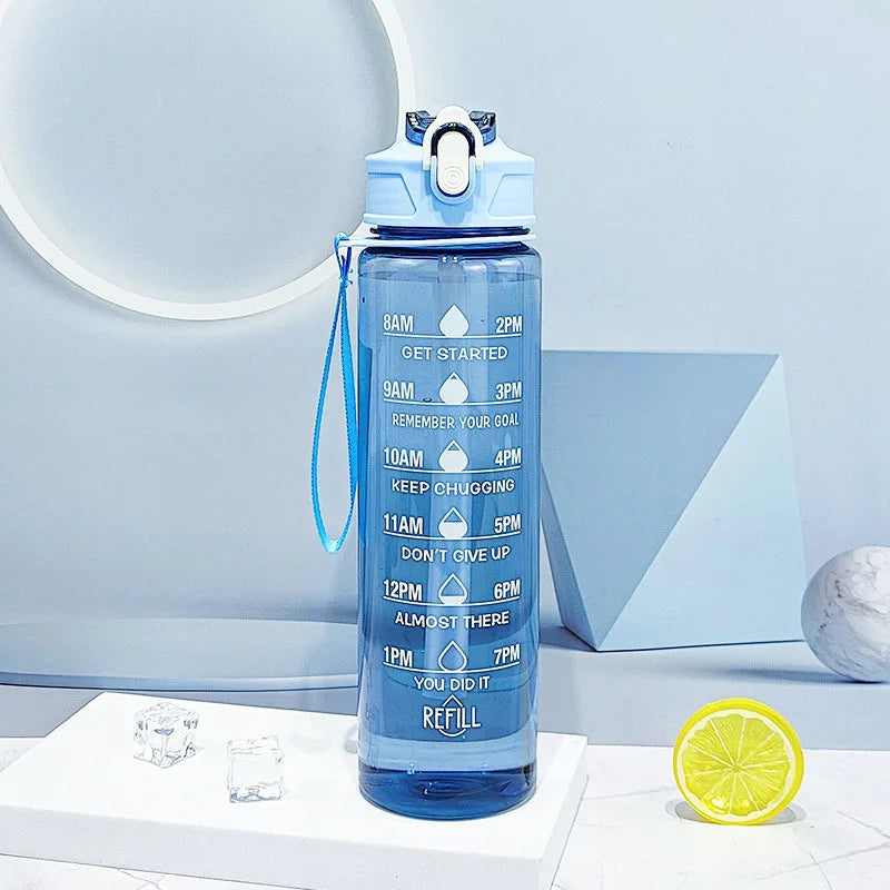 Time-Marked Sports Water Bottle with Straw