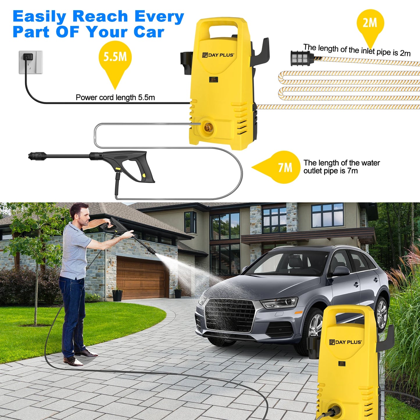 2050PSI Electric High Pressure Washer, 1.6GPM 2300W Washer with 1-180° Adjustable Nozzle and Detergent Tank for Cleaning Car by Haraps.com
