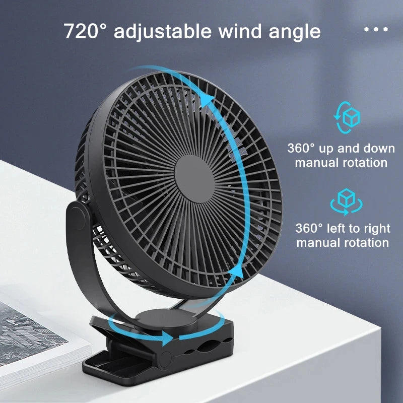 Portable USB Rechargeable Fan 10000mAh Battery With 4 Speeds For Home Office Outdoor Use
