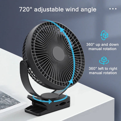 Portable USB Rechargeable Fan 10000mAh Battery With 4 Speeds For Home Office Outdoor Use