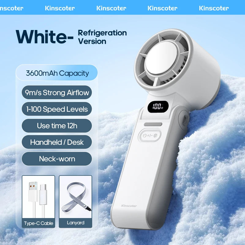Foldable Portable Handheld Fan For Travellers With 3600mAh Battery And 100 Level Control Turbo Cooling