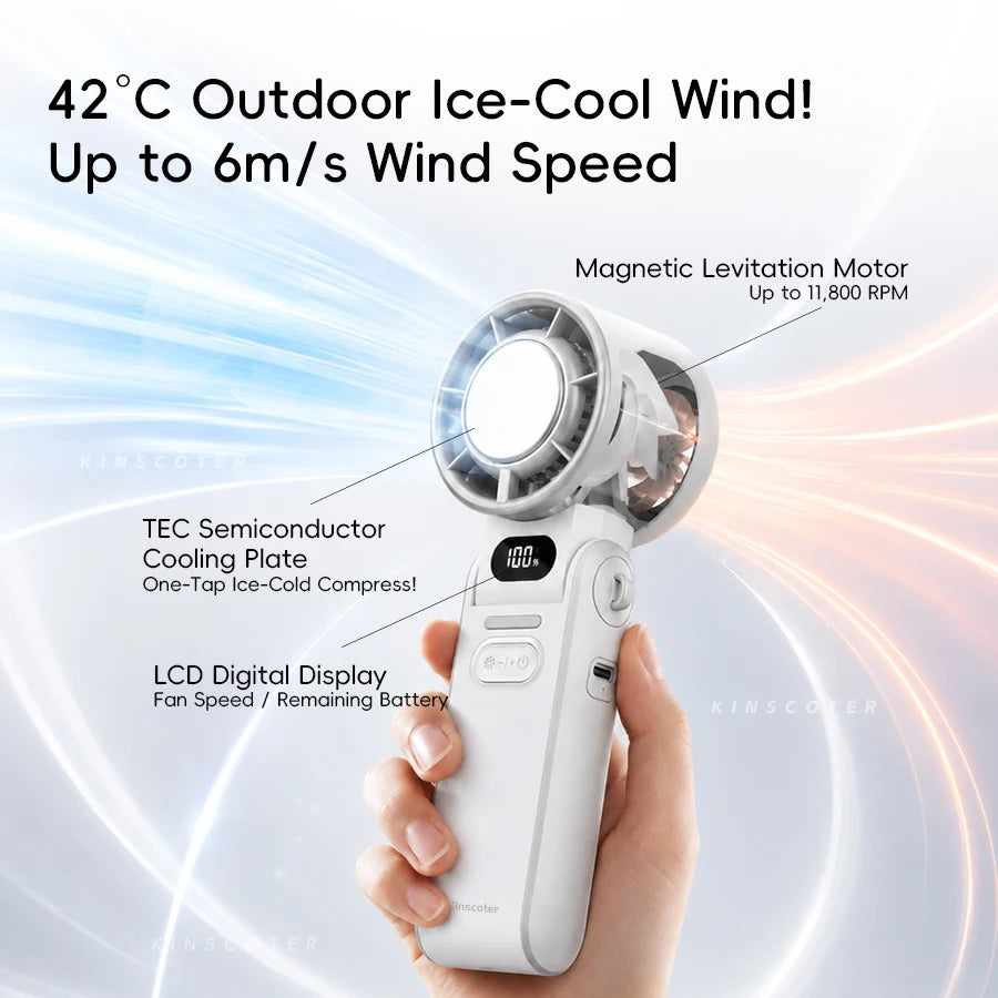 Foldable Portable Handheld Fan For Travellers With 3600mAh Battery And 100 Level Control Turbo Cooling
