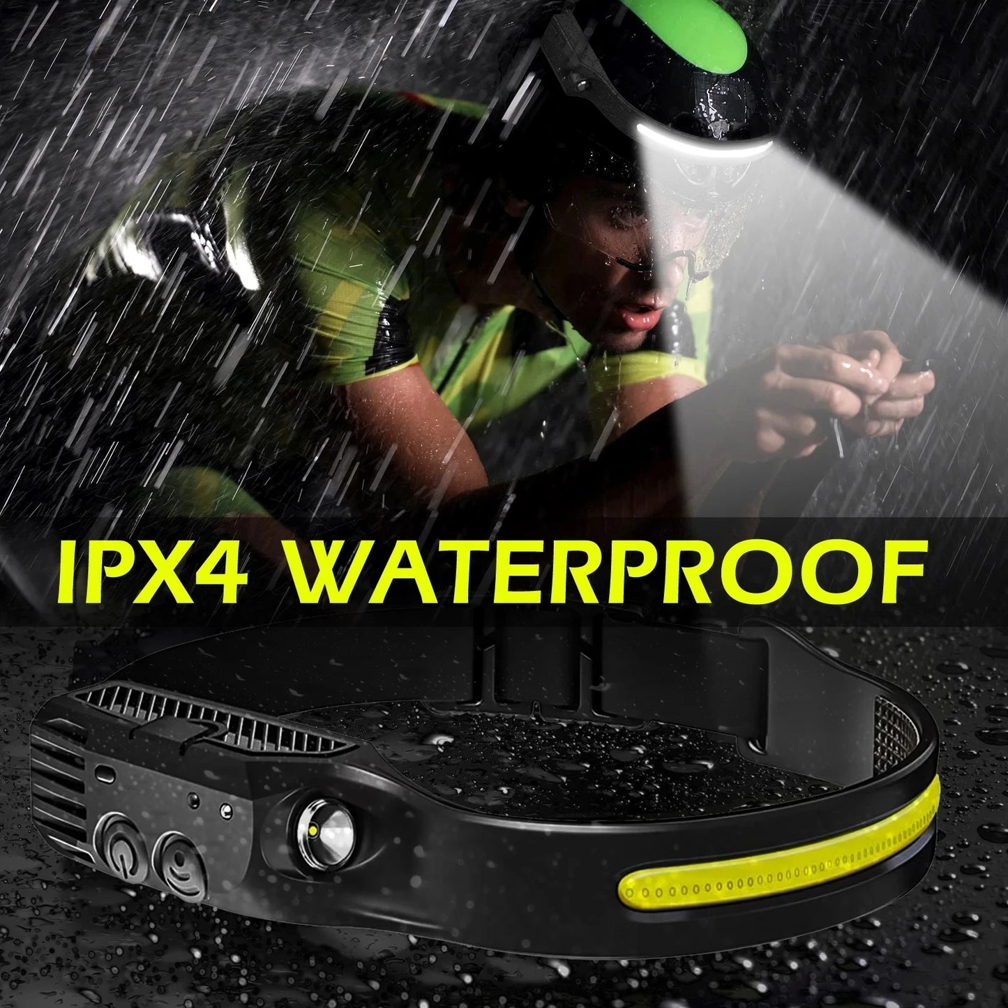 USB Rechargeable LED Sensor Headlamp with Wide Beam and Spotlight