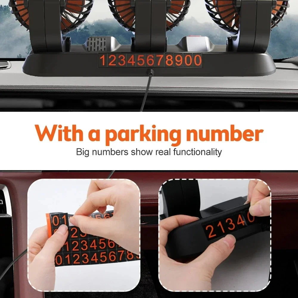 Car Fan 360° Adjustable 3 Head Air Fan Automotive Electric Fan USB/12V/24V Fan 2 Speeds Car Silent Fan For Home Desk Office&Car by Haraps.com
