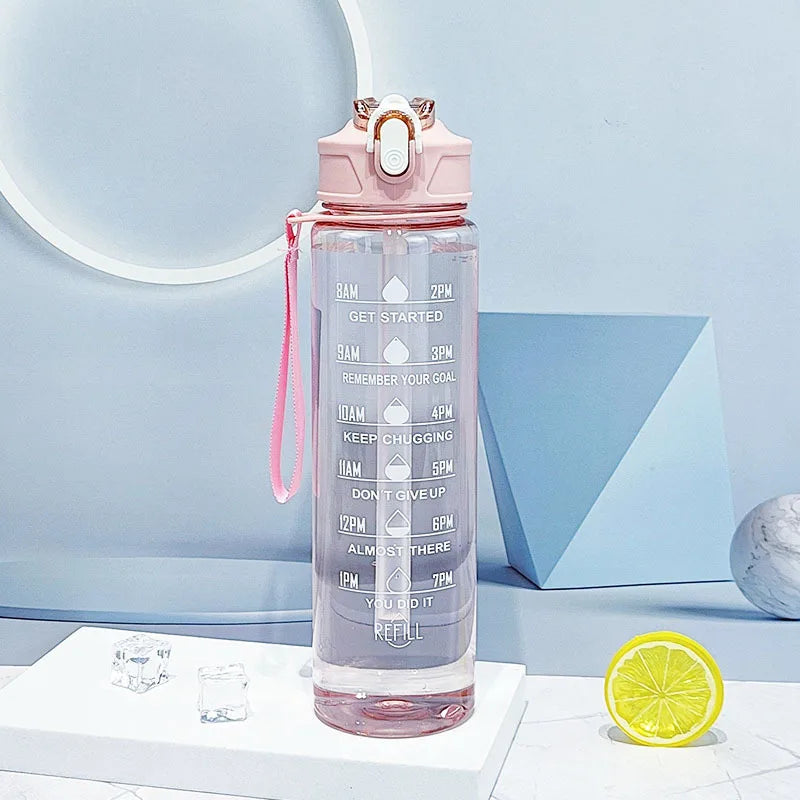 Time-Marked Sports Water Bottle with Straw