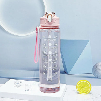 Time-Marked Sports Water Bottle with Straw