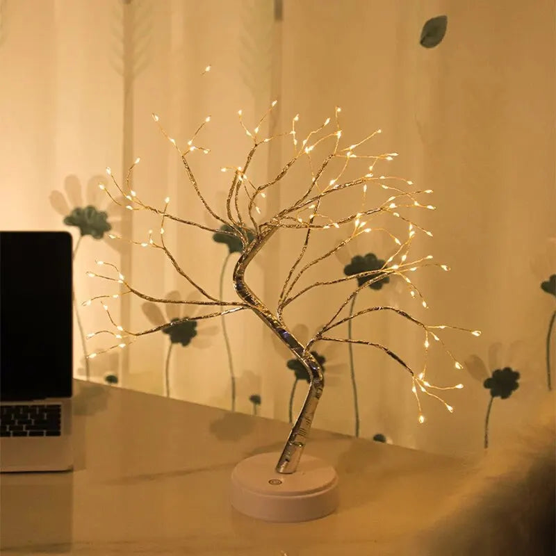 LED Table Lamp Tree USB/AA Battery Powered Bedroom Study Decorative Desk Indoor Night Lamp