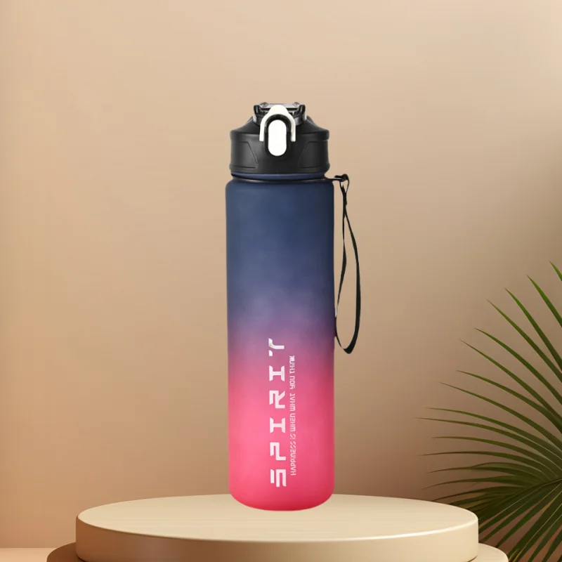 Time-Marked Sports Water Bottle with Straw