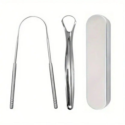 Stainless Steel Tongue Scraper Set with Storage Box