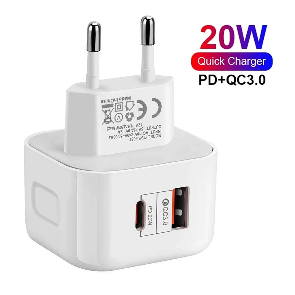 UK/EU/US 20W Adapter with Dual USB Ports
