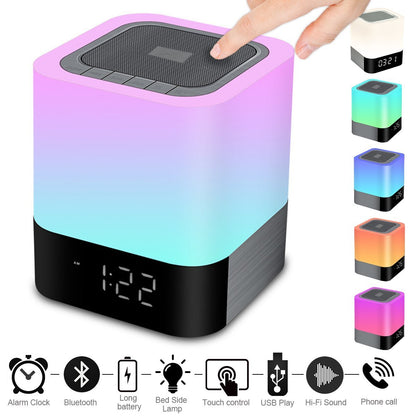Portable Alarm Clock Bluetooth Speaker Touch Screen LED Light