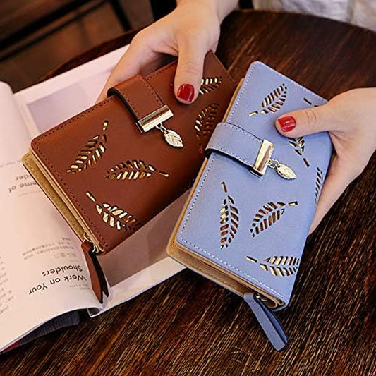 Women's Molylove Leather Multicolor Leaf Zipper Clutch Wallet Purse