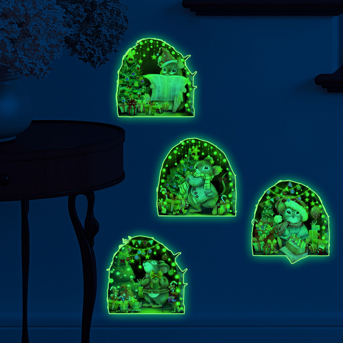 Decorative Glow in the dark Christmas Mouse Hole Wall Stickers (Pack of 4 Stickers)