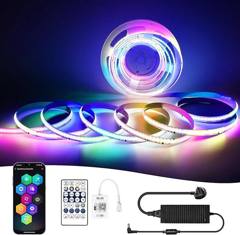 Wifi Smart RGB+IC COB LED Strip 10M,Colour Changing LED Tape Lights,Dc24V,1