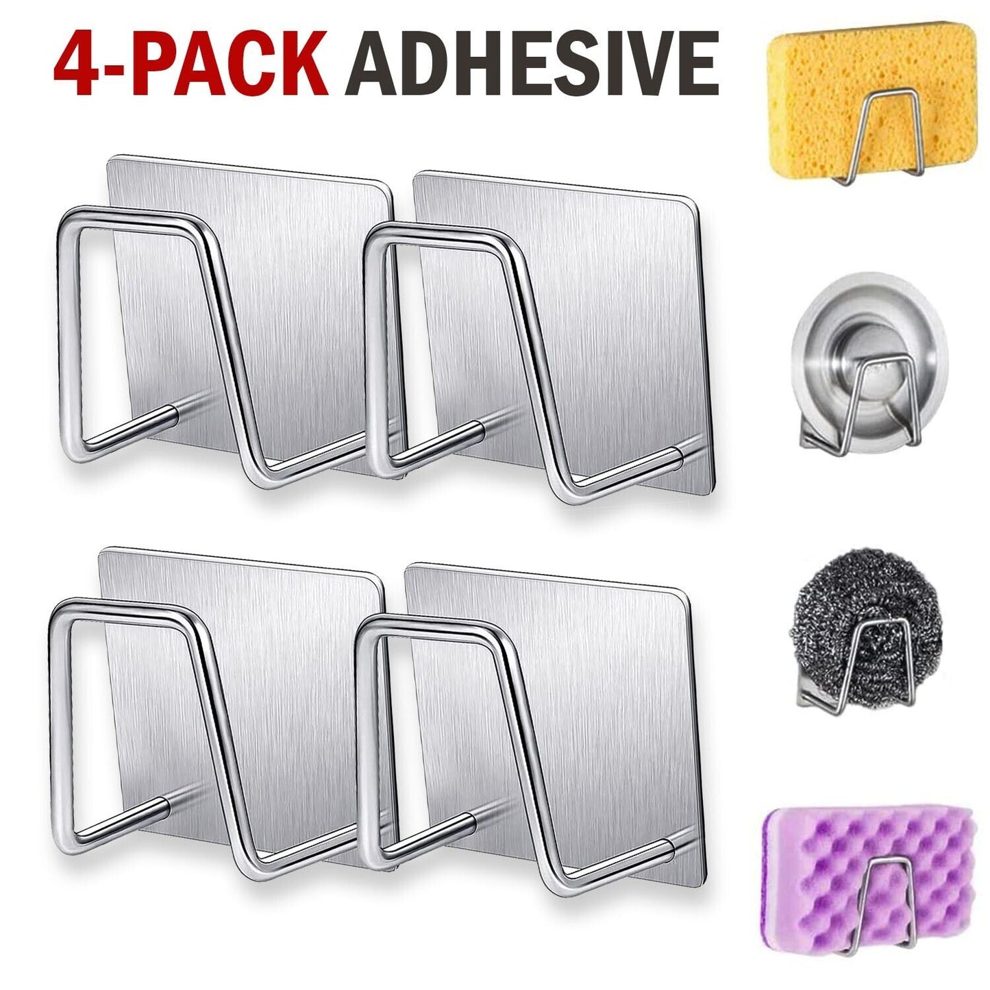 Stainless Steel Adhesive Sponge Holder (4-Pack)