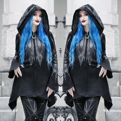Halloween Cosplay Hoodie Women's Punk Black Long Hooded Printed Sweater