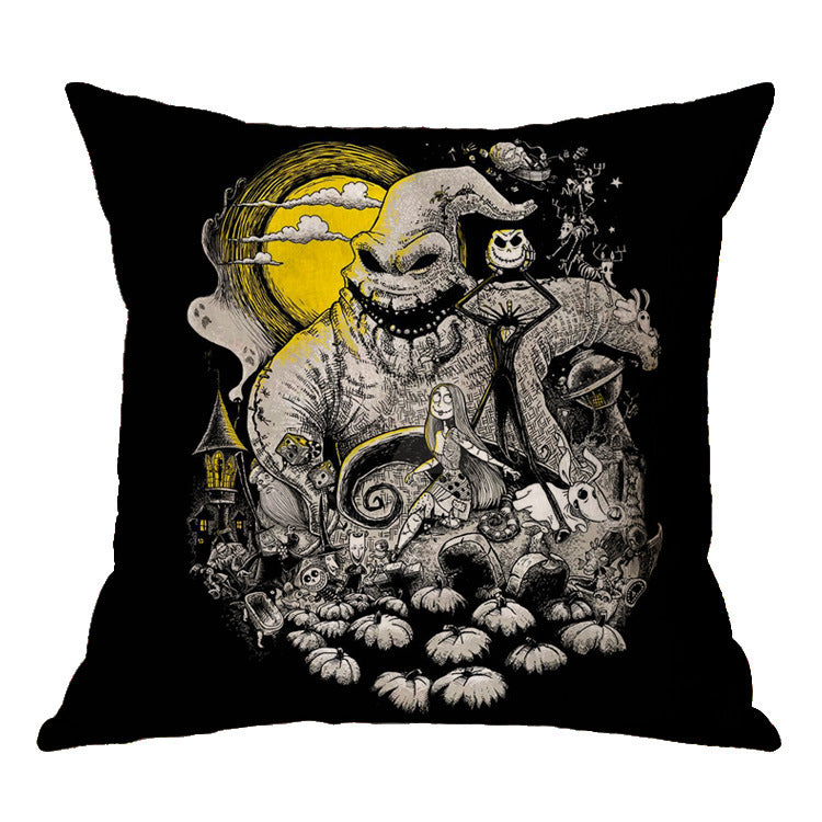 Halloween theme Linen Skull Throw Pillow Cover