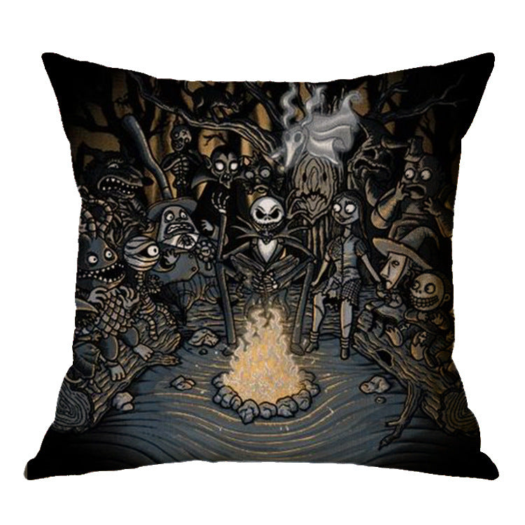 Halloween theme Linen Skull Throw Pillow Cover