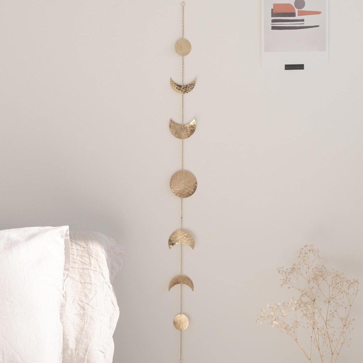 Moon Phases Wall Hanging Wall Art Handmadel  Wall Decorative Ornaments Hang Vertical Decorations (Gold Banner, 34In/86Cm, 7 Moons)
