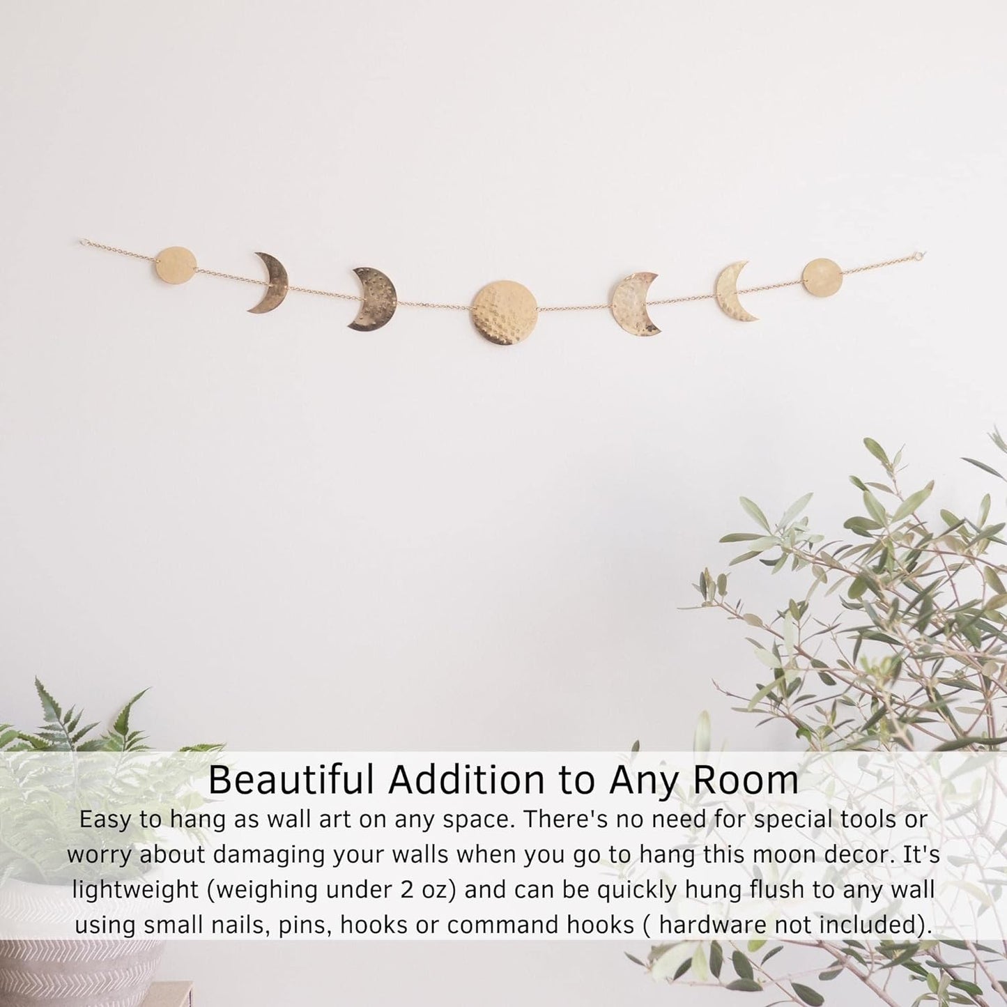 Moon Phases Wall Hanging Wall Art Handmadel  Wall Decorative Ornaments Hang Vertical Decorations (Gold Banner, 34In/86Cm, 7 Moons)