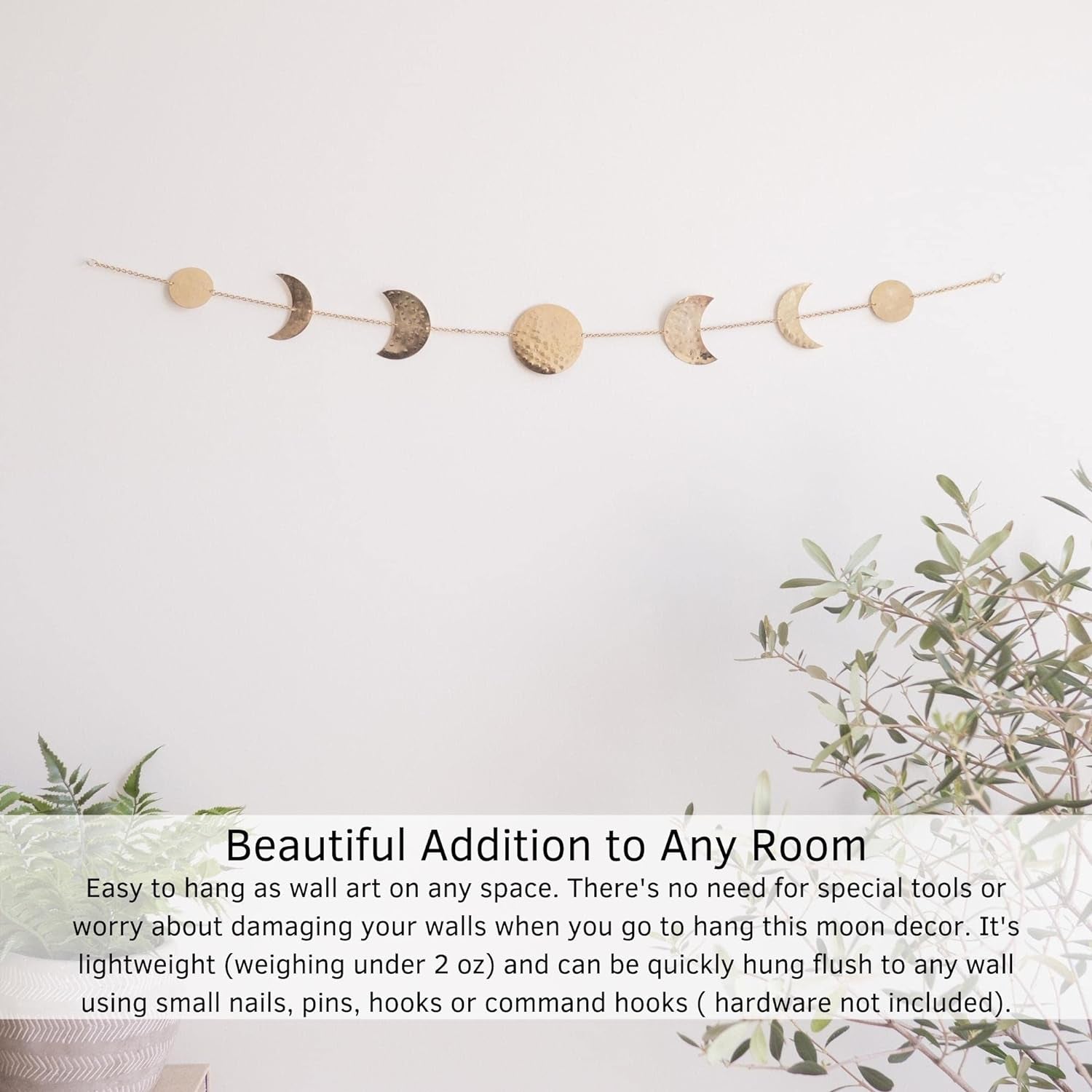 Moon Phases Wall Hanging Wall Art Handmadel  Wall Decorative Ornaments Hang Vertical Decorations (Gold Banner, 34In/86Cm, 7 Moons)